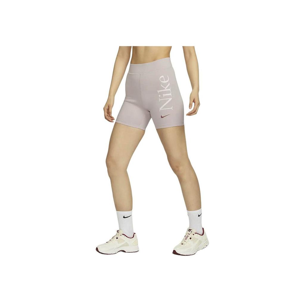 Nike Sportswear Classic Logo Print Slim High-Waisted Casual Shorts Women Shorts Gray Purple FN3638-019
