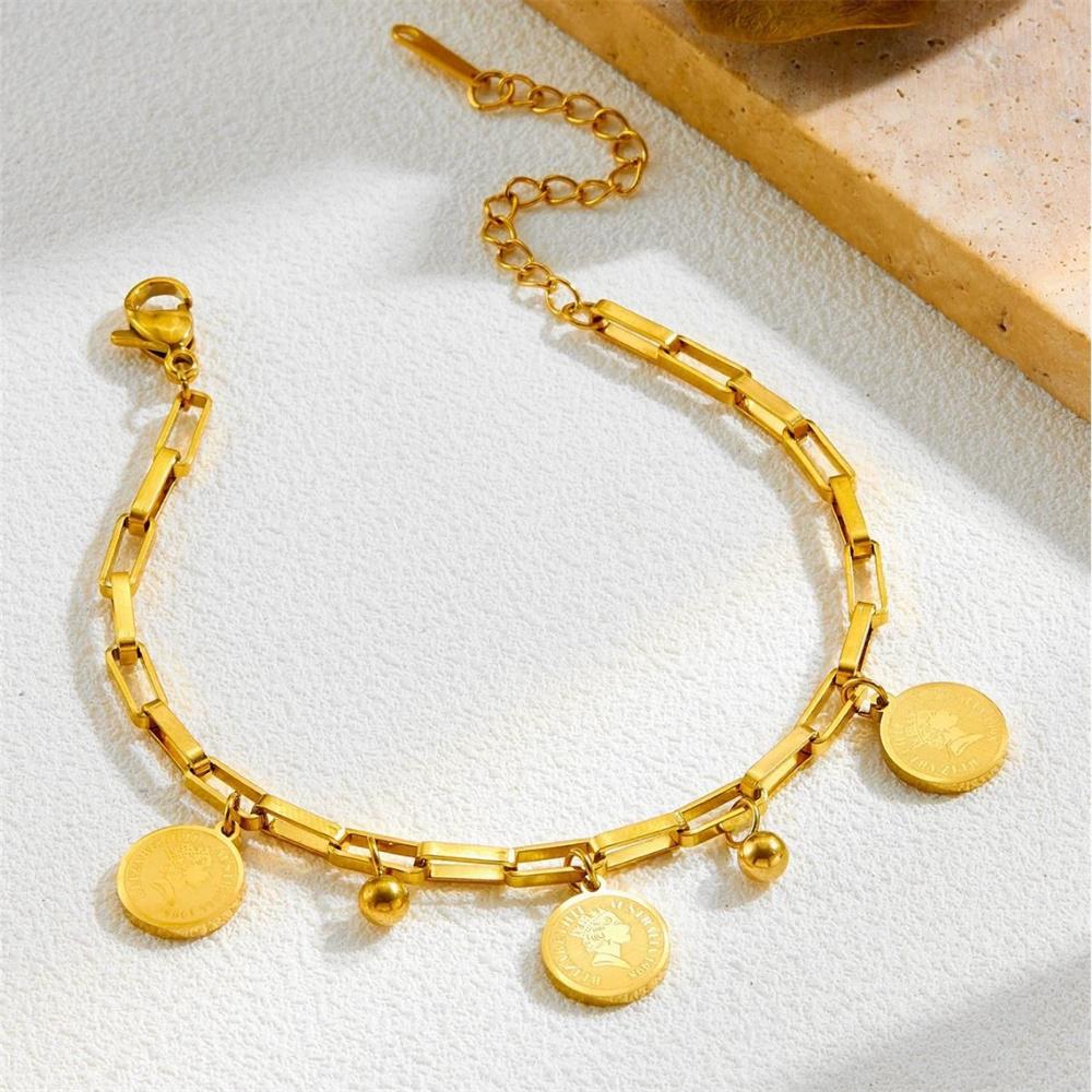 Punk  Chain Link Bracelet Female Gold Color Stainless Steel Beauty Queen Charm Bracelet for Women Jewelry Braclet 2025