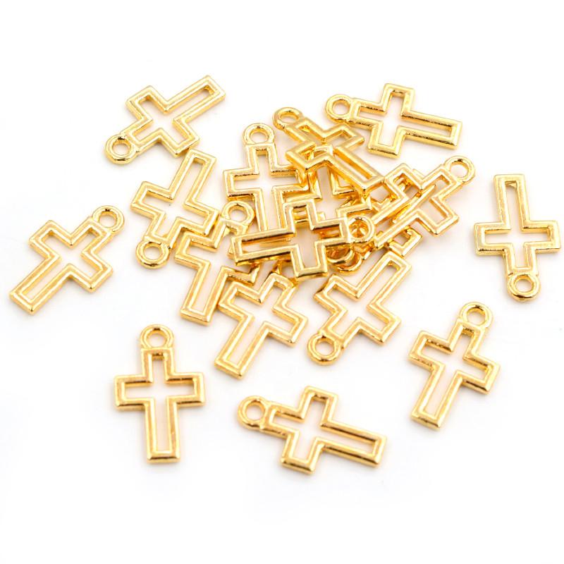 40pcs Charms Hollow Lovely Cross 17x10mm Bronze Antique Silver Color Pendants DIY Making Findings Handmade Tibetan Jewelry