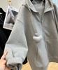 Plus Size Women Long Sleeve Hoodie Spring Autumn Loose Casual Oversized Hooded Sweatshirt Gray Black Zipper Coat