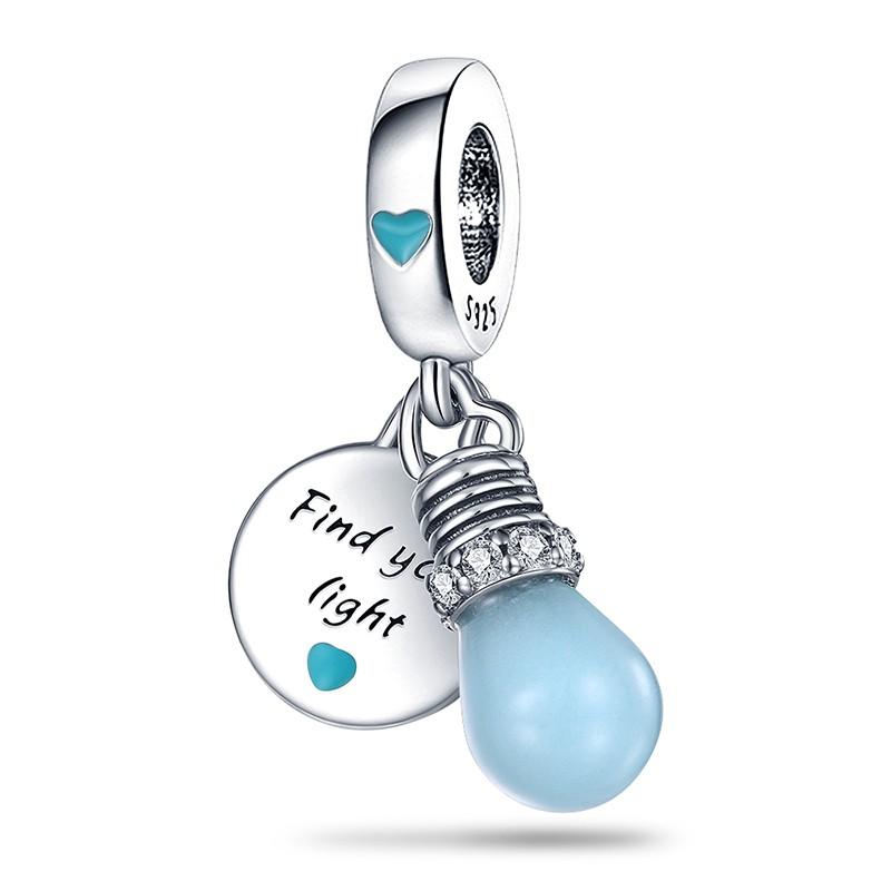 925 Silber Leuchtet im Dunkeln Hellblau Glühbirne Charm Perle DIY Schmuck Passend für Armreif Armband Halskette Anhänger