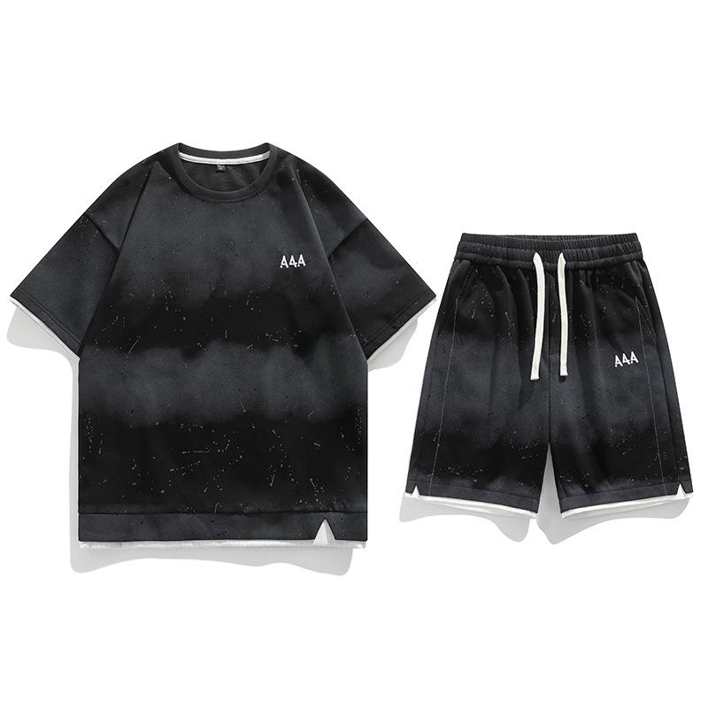 

Летний универсальный комплект, мужской свободный спортивный комплект из двух предметов с короткими рукавами M чёрный