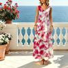 U-Neck Sleeveless Tie-Dye Long Dress Loose Fit Soft Casual Dress with Fresh Colors for Beach Vacation & Daily Wear,Versatile Spring Fall Fashion Dress