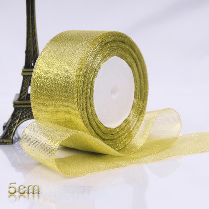 

22 м/рулон блестящая лента Подарочная лента Ремесла Свадебные украшения DIY Подарочная коробка Лук Украшенная лента 5cm золотой