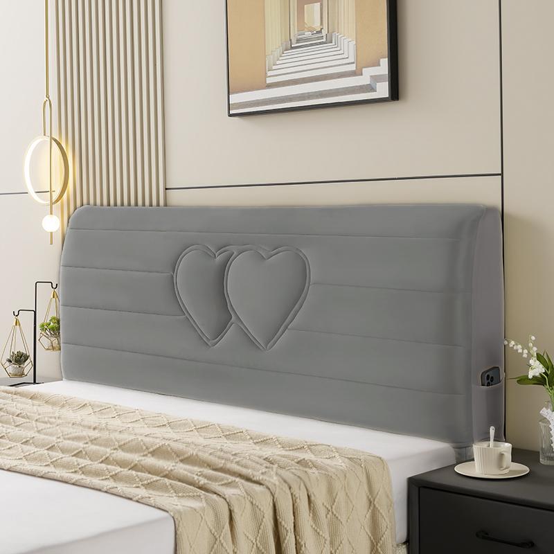 All-inclusive Plush Quilted Headboard Cover Thick Velvet Bed Head Cover Bed Backrest Dustproof Soft Bedside Protector Cover