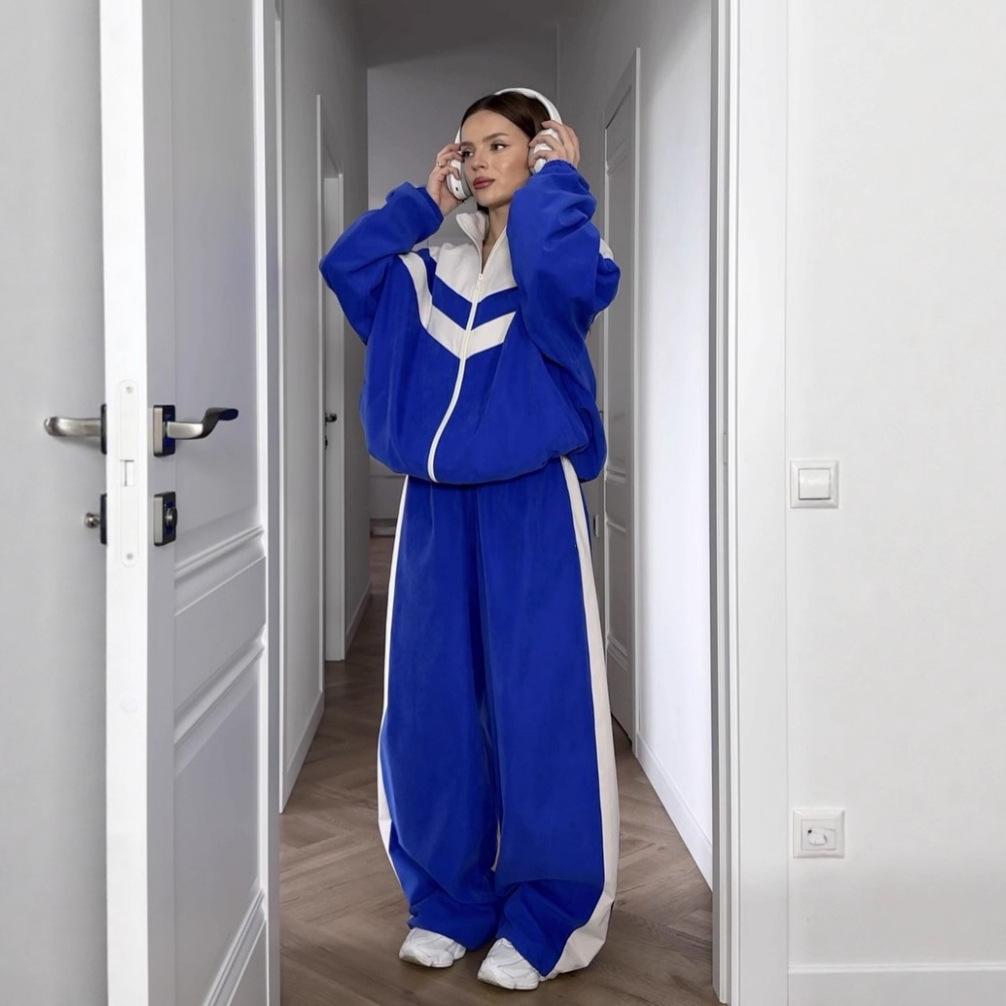 1116 Fashion Casual Women's Clothing European and American Long-sleeved Contrasting Sports Cardigan Trousers Set Street Style Suit