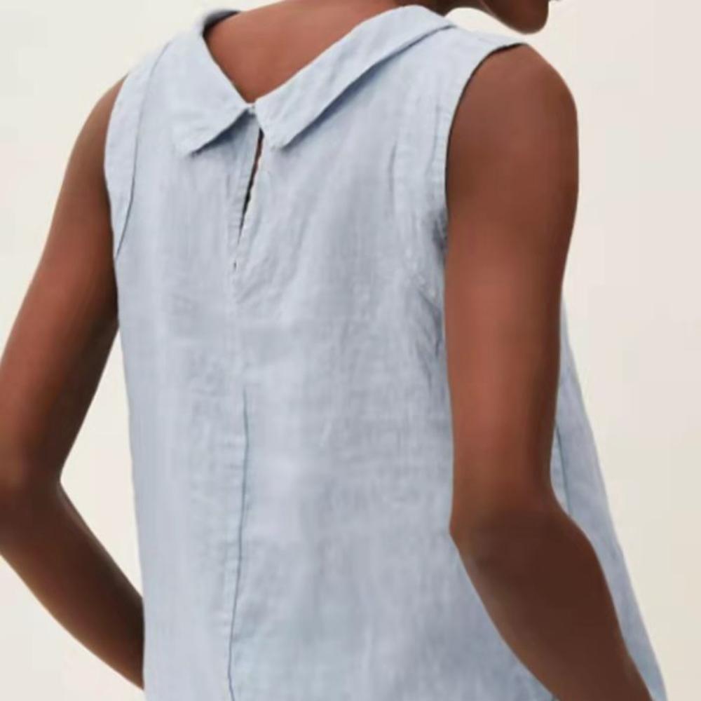 Spring Summer Cotton Linen Women's Top Sleeveless O-neck Casual Blouse Female Trendy Fashion Office Tops Ladies