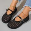 Spring and Summer New Round Head One-word Buckle with Shallow Mouth Single Shoes Women's Mesh Weaving Fashionable Hollow Versatile Sandals Women