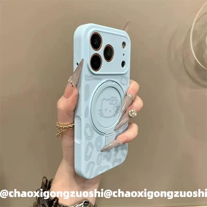 Ins Autumn and Winter Leopard Print KT Cat Liquid Silicone Bracket for iPhone17promax Apple 16 Mobile Phone Case 15