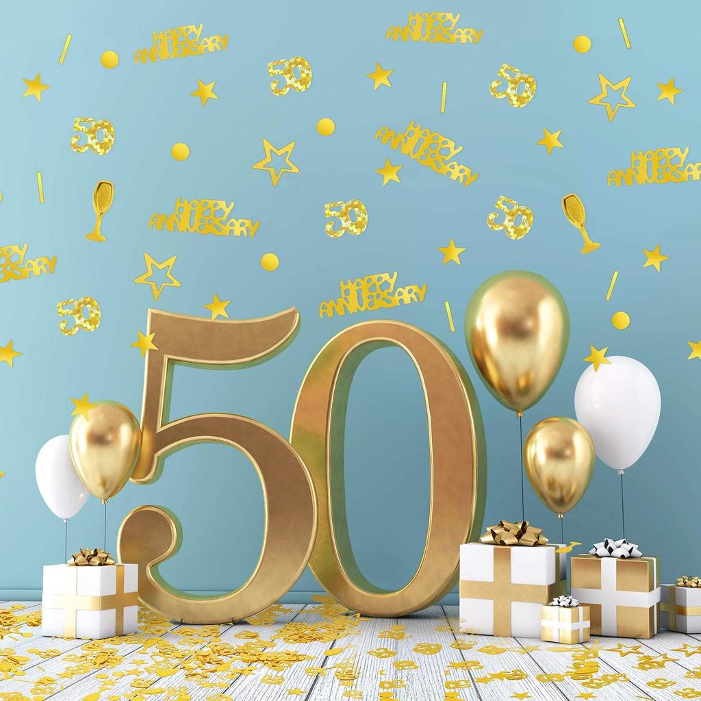 WILLBOND 3000 Pcs Gold 50th Anniversary Confetti Glitter Confetti Table Scatter Decorations for 50th Anniversary Wedding Birthday Party Decoration