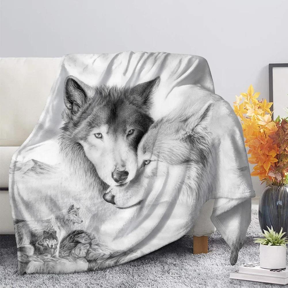Print  Wolf Pattern King Queen Size All Super Soft Lightweight Blanket for Bed SofaWarm
