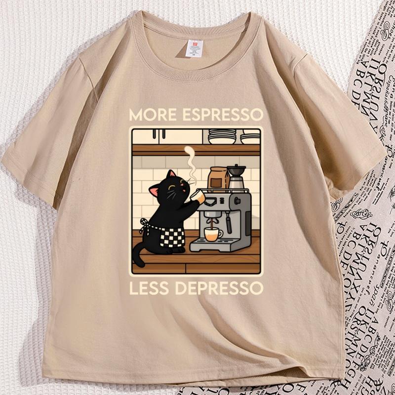 Vintage Katze Kaffee T-Shirt Lustiges Grafik-T-Shirt Unisex Damen Lässige Kurzarm-T-Shirts Unisex Weiche Atmungsaktive Baumwollkleidung Oberteile