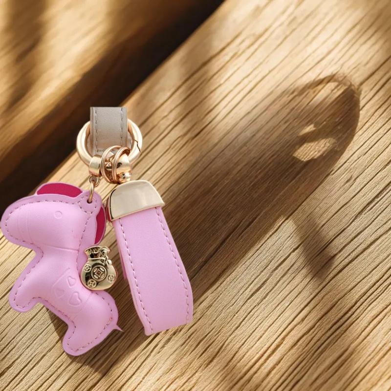 Bag Pendant with Cartoon Pony Charm; Leather Money Bag Keyring; New Year Horseback Gift; Creative Accessory. розовый
