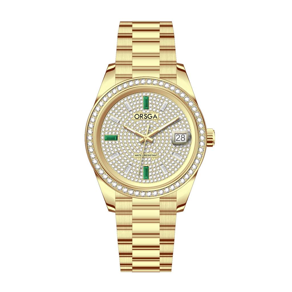 ORSGA Men's Luxury Quartz Watch with Star Design and Colored Diamond Accents