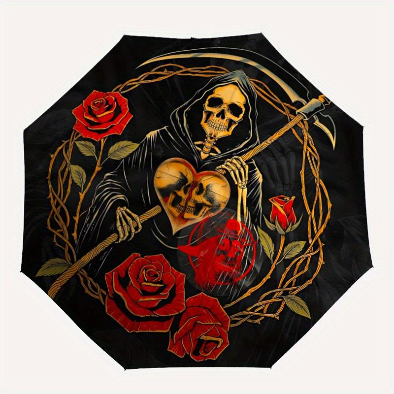 

1pc Death Roses Automatic Umbrella High Quality Canopy, Portable Folding Umbrella with, Ideal Gift for - Travel, Everyday, Formal Events, Stylish Acce
