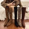 Women's High Boots Leopard Print Pointed Toe Knee High Boots Women Autumn Winter Shoe Fashion Suede Thick Middle Heel Long Botas