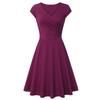Fashion Women Solid Color V Neck Short Sleeve Plated Swing Party Banquet Dress
