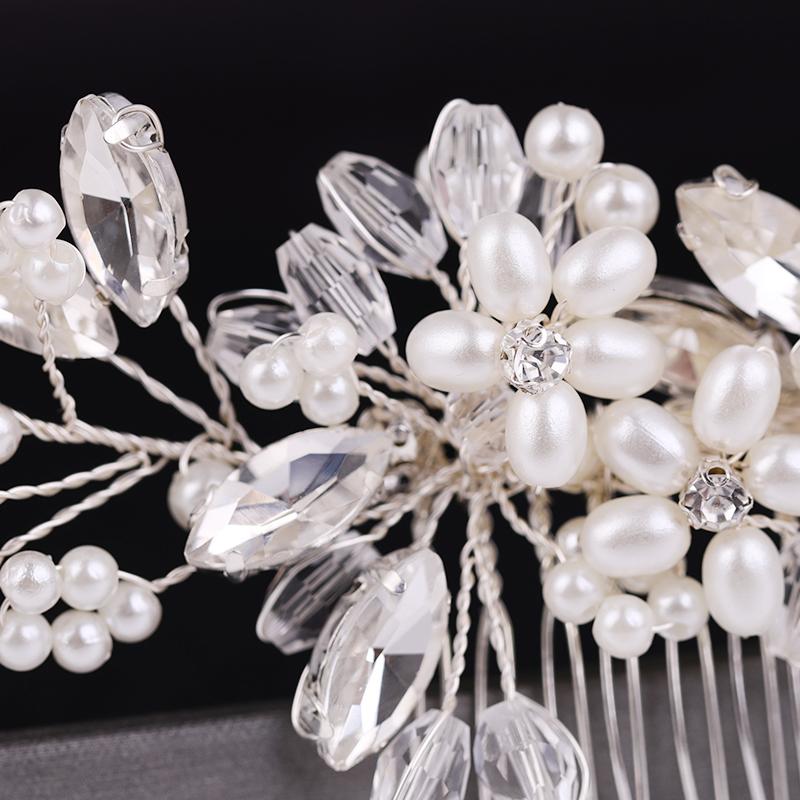Handmade Pearls Wedding Hair Accessories Silver Color Tiara Hair Combs for Women Cheap Hair Band Bridal Hair Jewelry Headpiece