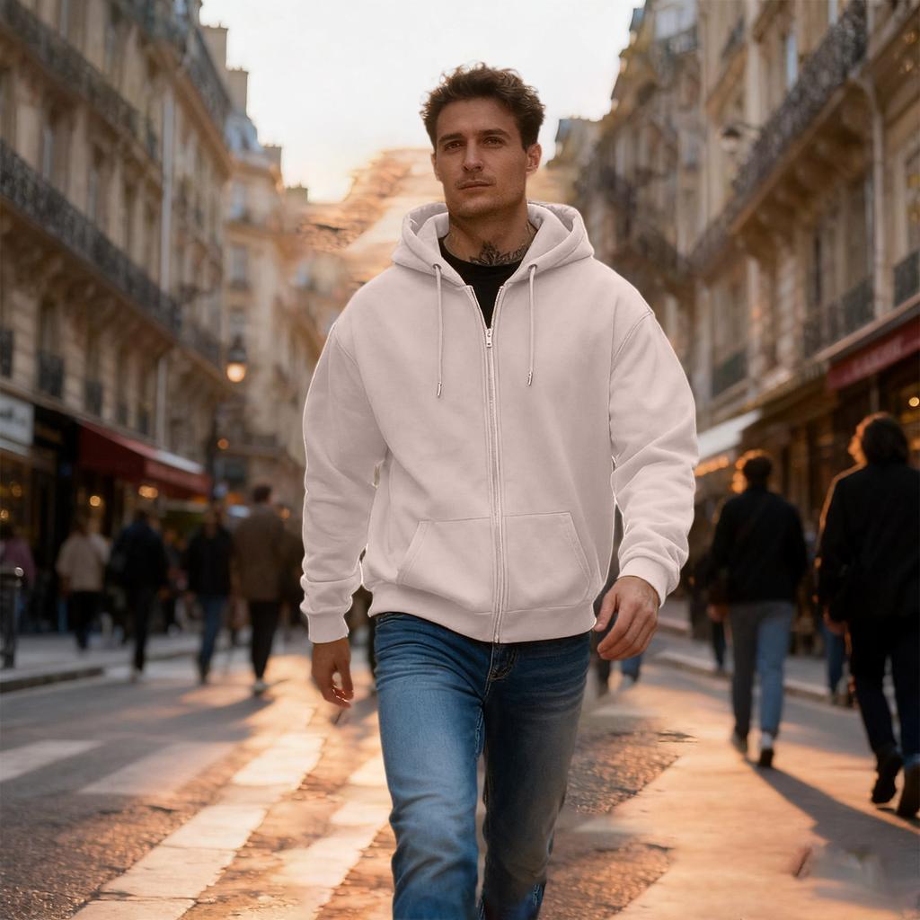 Men's Casual Sports Loose Full Zipper Hoodie Sweatshirt