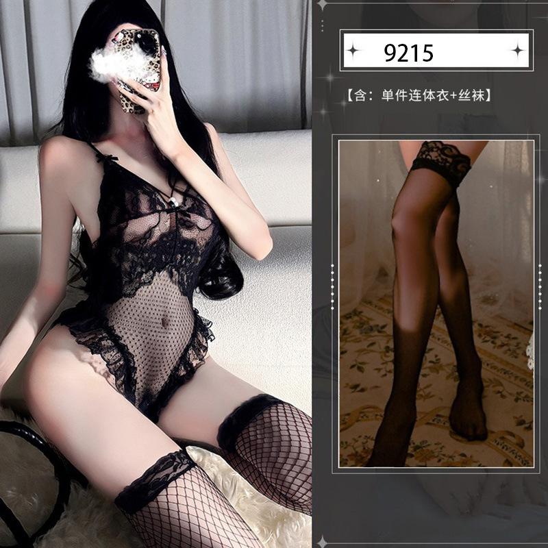 Sex underwear sexy perspective one-piece, free-to-take open couple deep V suspender sex suit hot