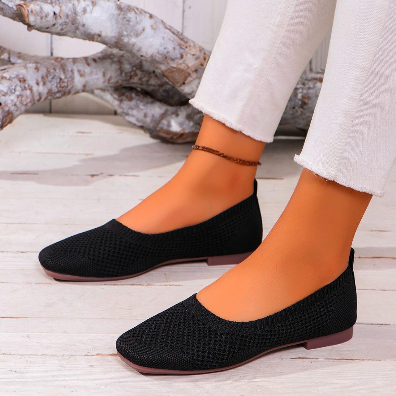 

Hot Sale Shoes for Women Spring Slip on Women s Flats Square Toe Elastic Fabric Breathable Shallow Mouth Daily Flats Shoes 44