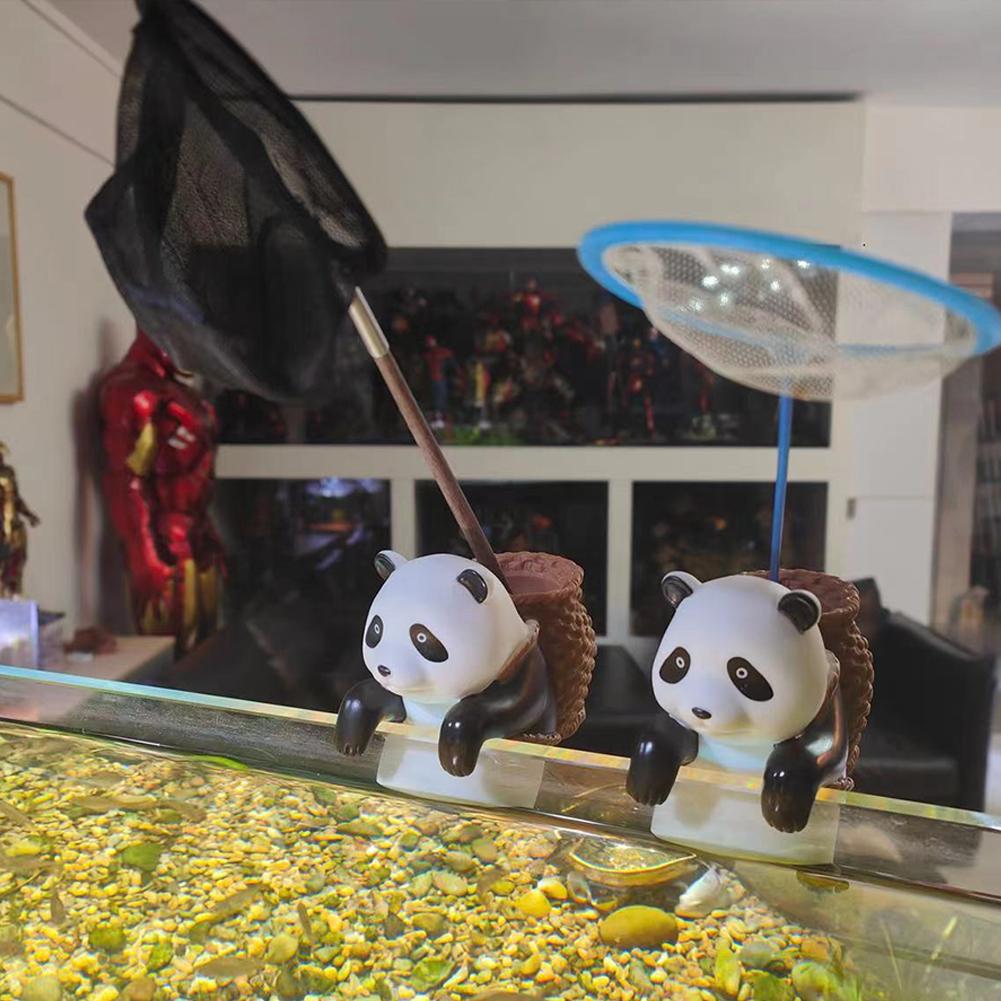 Portable Artificial Ornaments Panda Shaped Resin Crafts Home Decoration Gifts For Aquarium Fish Tank Decorations (7.5 X 13.7 X 15cm)