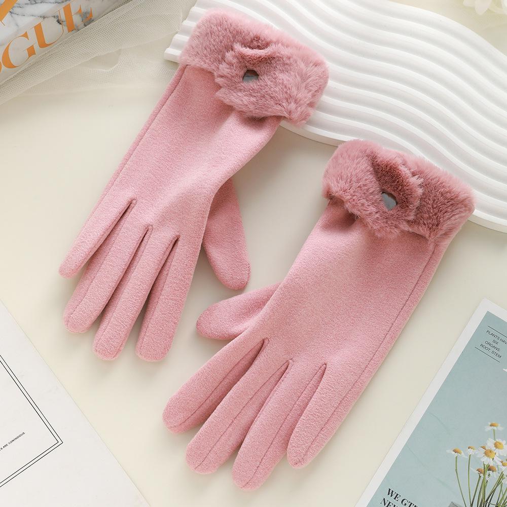 Women's Cute Bow Touchscreen Gloves for Autumn & Winter - Warm, Thickened Velvet, Cold-Proof for Outdoor Cycling