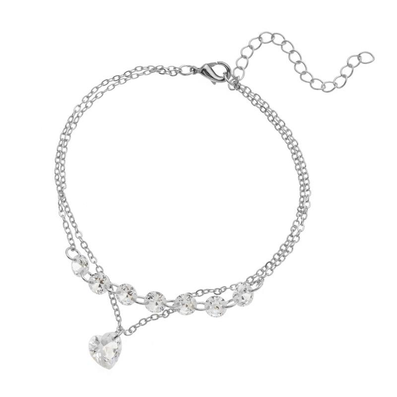 Personality Double Love Rhinestone Bracelet Crystal Sweet Fashion Wild Bracelet Women's Jewelry Bracelet Femme Acier Nurse