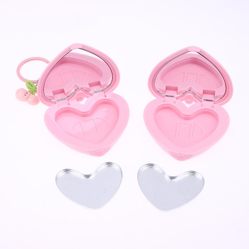 1Pcs Heart Shape Mini Empty Blush Powder Box Eye Shadow Container With Mirror And Aluminum Pan Key Chain Lipstick Packaging