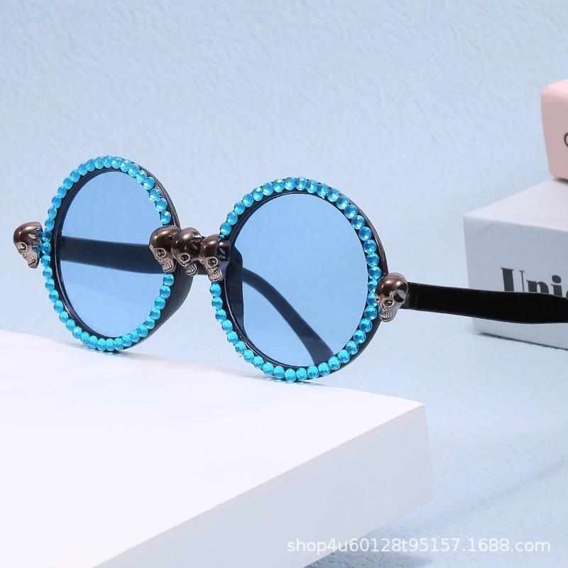 Fashion Round Frame Sunglasses, Personalized Tiled Skull Shape Glasses, Sunglasses