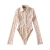 American Spicy Girl Slim-fit Floral Lace Jumpsuit - Embossed Long-Sleeve Lapel (2025)