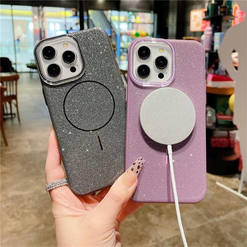 Luxusní třpytivé magnetické pouzdro MagSafe pro iPhone 16 13 15 14 Pro Max bezdrátové nabíjení měkké silikonové nárazuvzdorné pouzdro