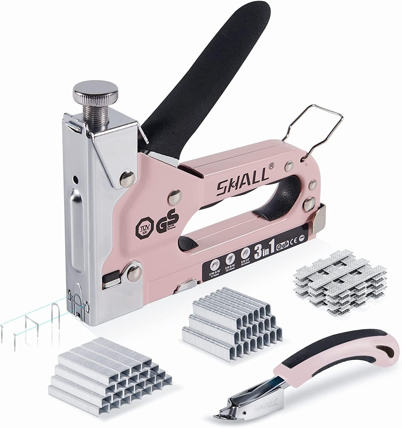 

SHALL Staple Hand Ergonomic 3000 Replacement Includes Staple for and Interior Pink 3-in-1 Gun, Stacker, Heavy-Duty, Design, Staples, Remover, рожевий