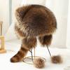 Raccoon Plush Hat with Ears Tail Design Windproof Thickened Winter Warm Plush Ear Protection Hat for Kid Adult