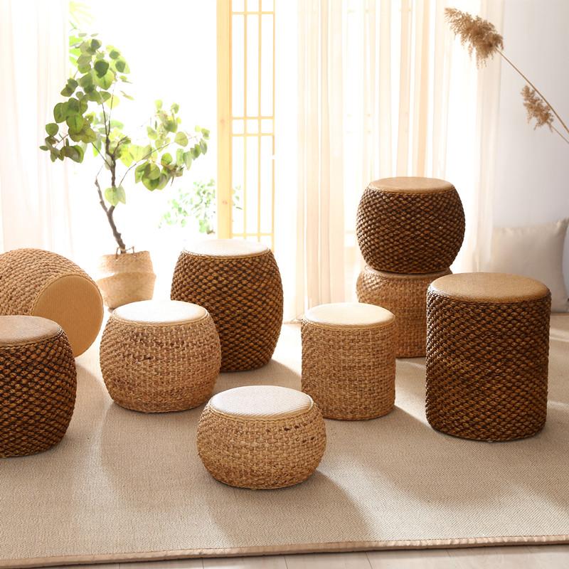 Klassischer runder Rattan-Sitzhocker für Wohnzimmer-Teetisch-Schminkbank-Schlafzimmer-Musizierpraxis-Sitz Guzheng-Klavierhocker