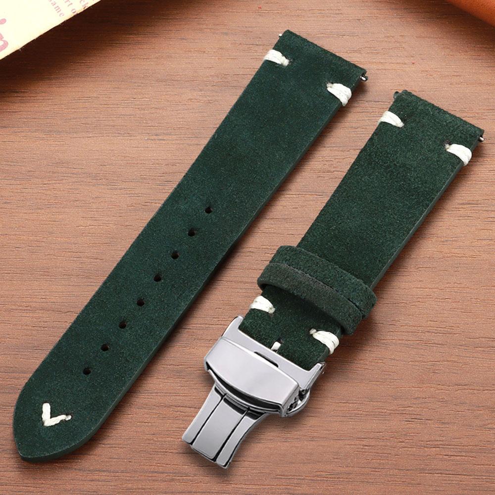 Quick Release Soft Suede Watch Strap Butterfly Clasp Calfskin Wristband for Seiko 18/20/22mm for Huawei Watch Gt3/Gt4 Bracelets