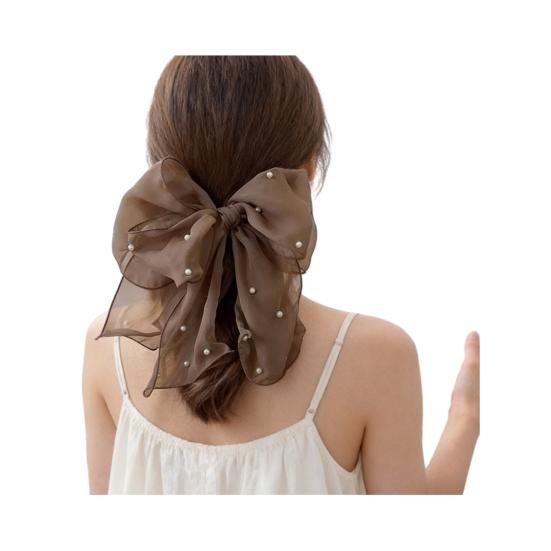 

Girl Hairpin Double Layer Bowknot Imitation Pearls Decor Hair Clip Strong Grip Back Head Hair Pin Hair Styling кофейный