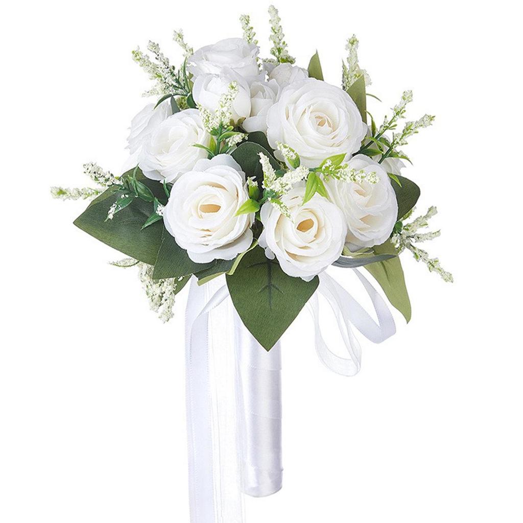 Braut-Weißes Schleierkraut & Rosenstrauß - Frische Künstliche Blumen für Hochzeit oder Brautjungfer.