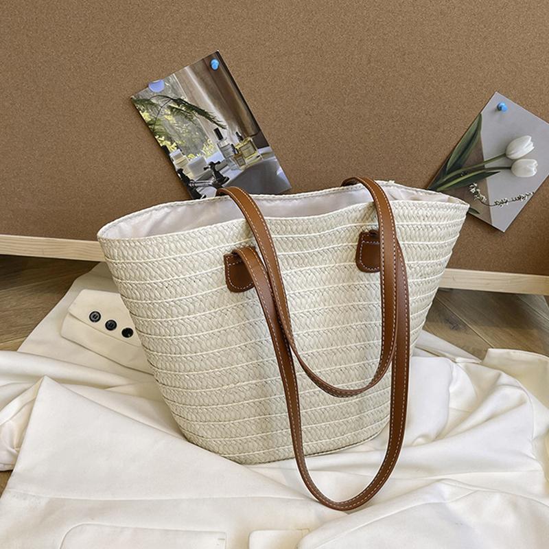 

Женская плетеная сумка-корзина-клатч с верхней ручкой, большая соломенная портативная сумка на плечо, летние пляжные кошельки, сумка-шопер, женская