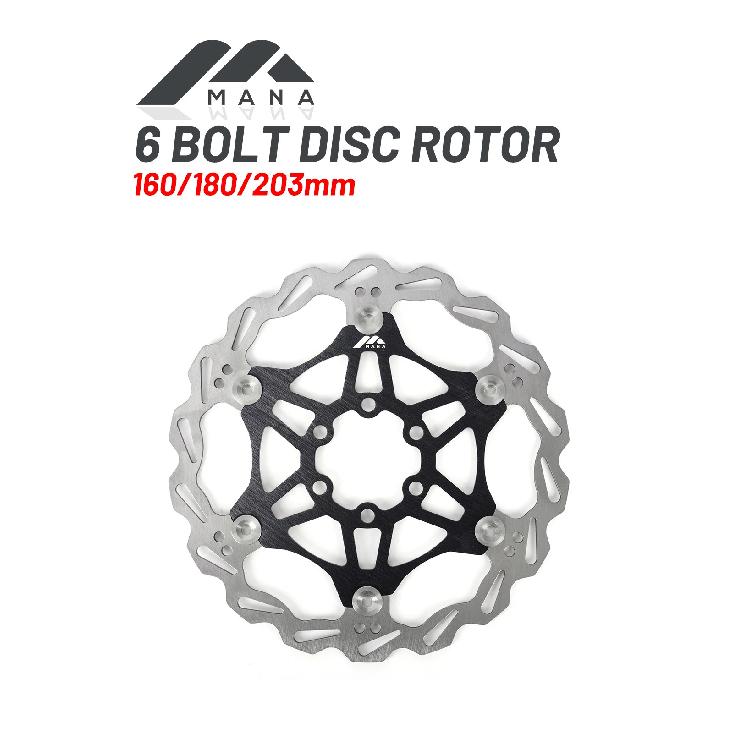 MANA 6 Bolt  Bicycle Float Disc Brake 160/180/203MM Steel Brake Edge for Heat Dissipation + Aluminum Alloy Inner Frame MTB Parts
