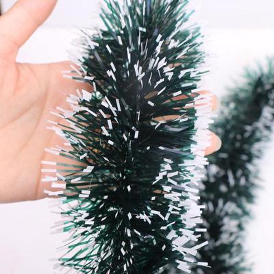 Encrypted Dark Green & White Edge Christmas Tinsel Garland with Snowflake Chenille Stem - 10m & 5m