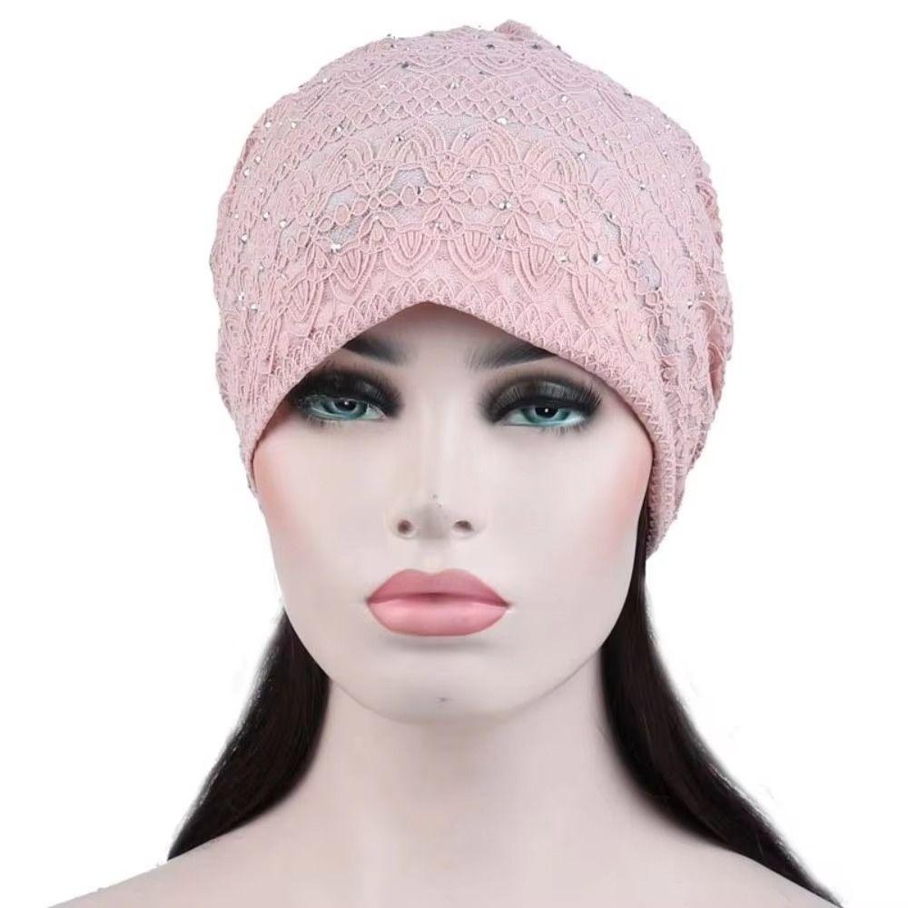 Lace Slouchy Beanie Rhinestone Rhinestone Skull Cap Fashion Stretch Turban  Women