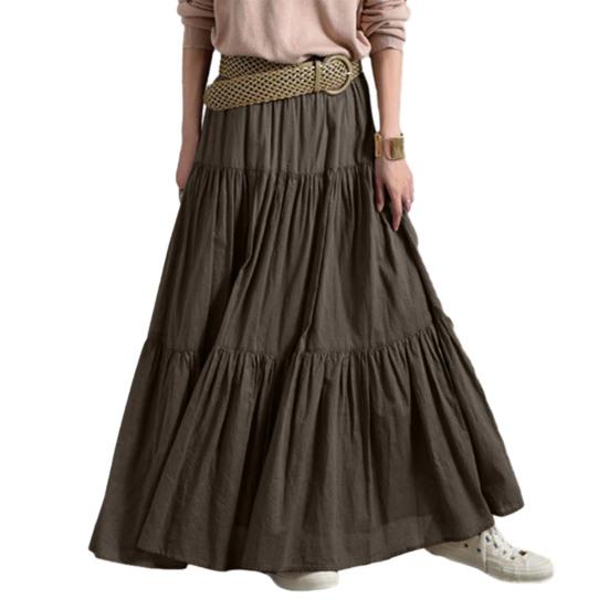 

Women Maxi Skirt High Waist Ruffle Splicing Large Hem Long Skirt Pure Color Work Leisure Travel Skirt M коричневый