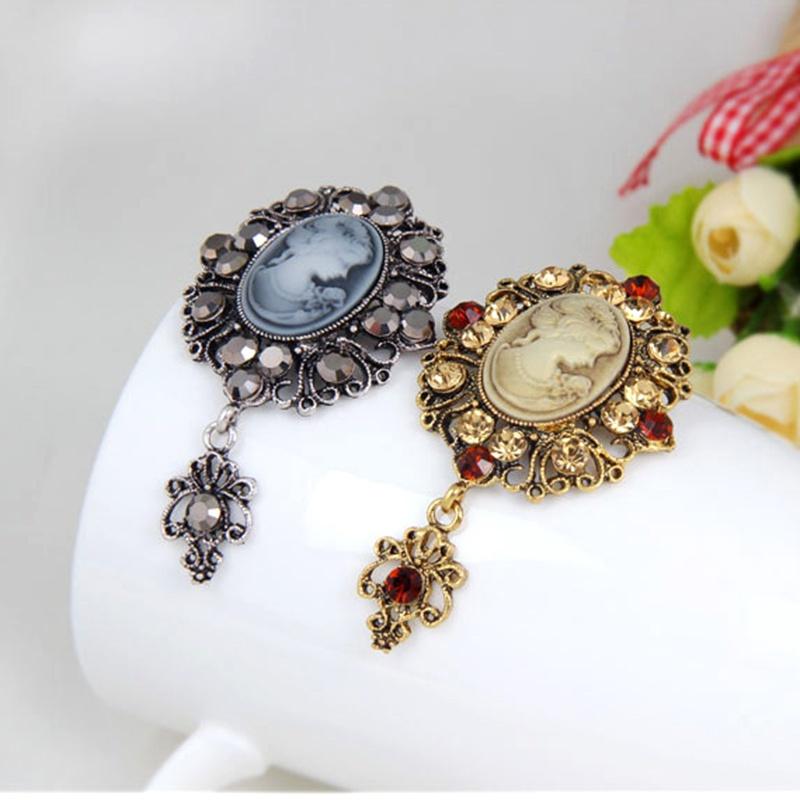 1pc Women Jewelry Long Vintage Brooch Pins Pretty Beauty Queen Cameo Brooches For Women Gift