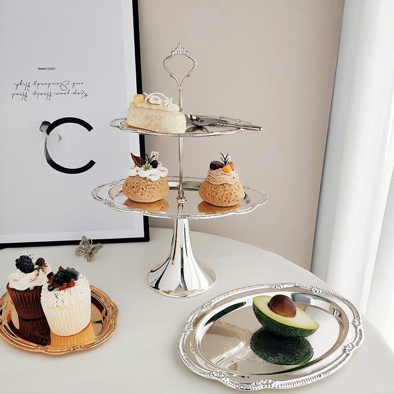 Vintage Embossed Silver Tray Serving Platter For Desserts Jewelry Storage Organizer Snack Plate Dining Table Decoration