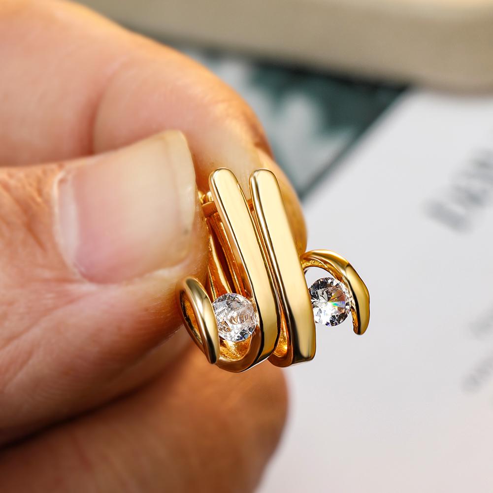 Modne geometryczne kolczyki w złotym kolorze dla kobiet biała cyrkonia Wedding Party Brides klipsy do uszu biżuteria walentynki