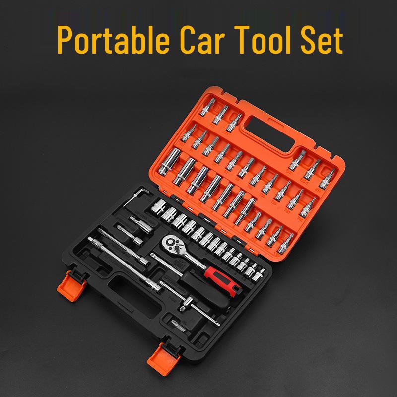 53-Piece Small Tool Set with 1/4" Ratchet, Extension Rod, Quick Wrench & Sockets for Auto & Mechanical Repair