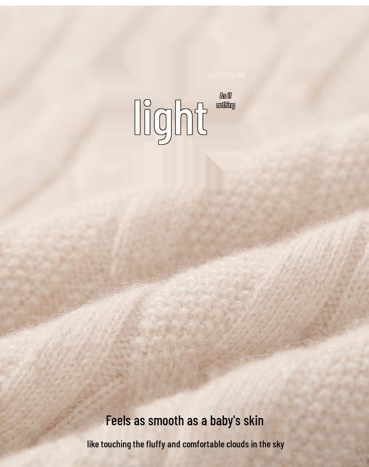 Women's Loose Fit Cashmere Cable Knit High Neck Sweater - Autumn & Winter.