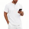 Mens American Retro Texture Elastic Loose Casual Short Sleeve Henley T Shirt