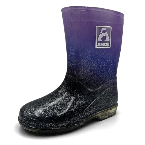 

Amozi Rain Boots for Kids, Girls, and Boys, Waterproof Rain Boots with Reflectors, Rainbow, Medium, HL2104, Black/Purple, Size 21cm, for Girls and Boy